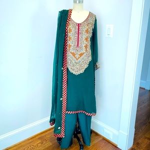 Bottle Green Heavy Kaam 3 Piece Suit